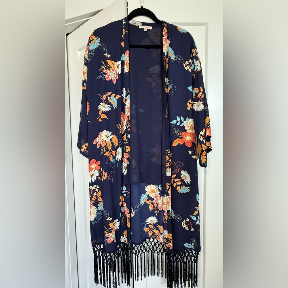 Skies Are Blue Floral Kimono in Navy and Multicolor